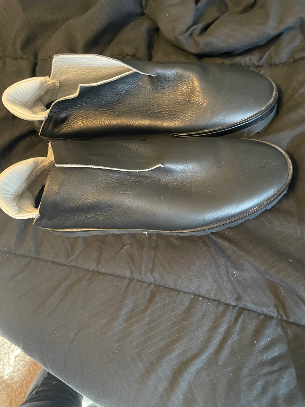Men's Black Slip-On Leather Loafers with White Collar Accent